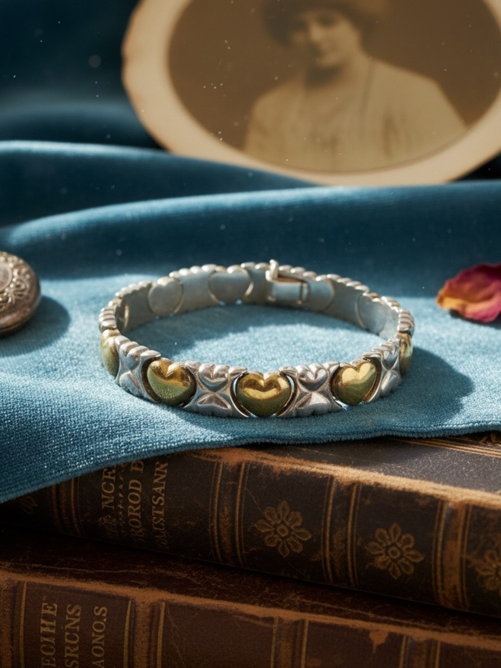 Two-Tone Silver and Gold Link Bracelet - Women's Jewelry stamped sterling - Picture 2 of 6
